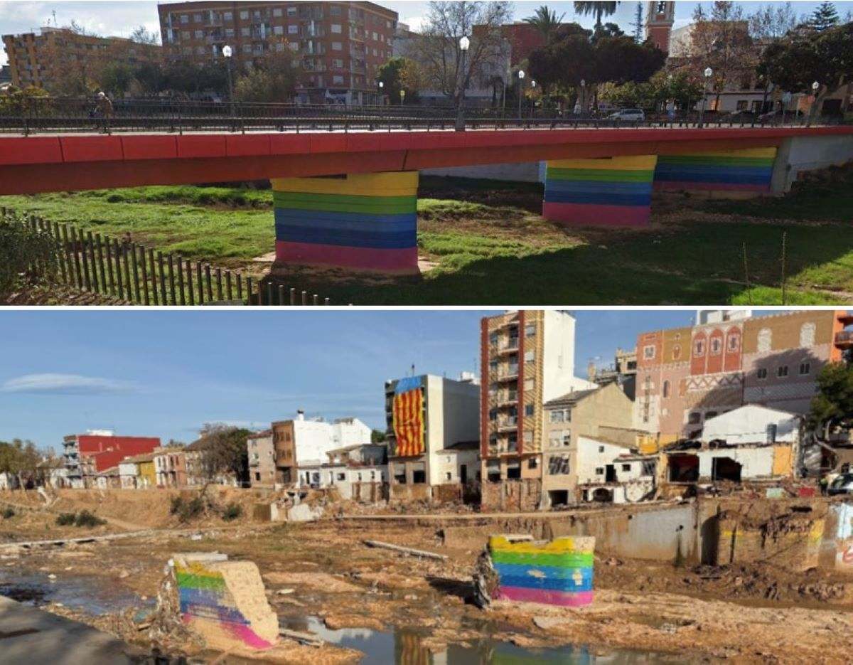 Uno de los puentes, situado en la Rambla del Pollo, que fue destruido por la DANA