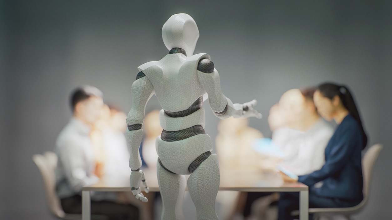 Robot liderando una reunión con personas. Foto: iStock