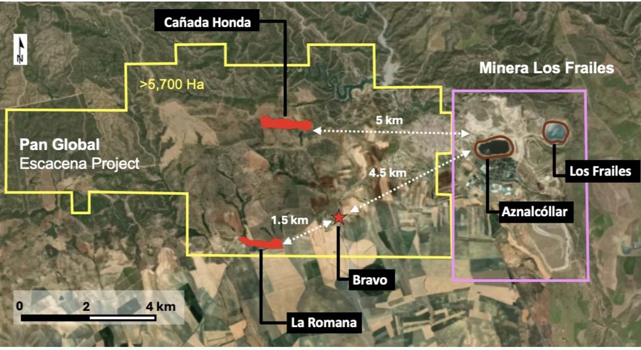 Mapa de la la investigación minera de Pan Global, junto a la mina de Aznalcóllar.