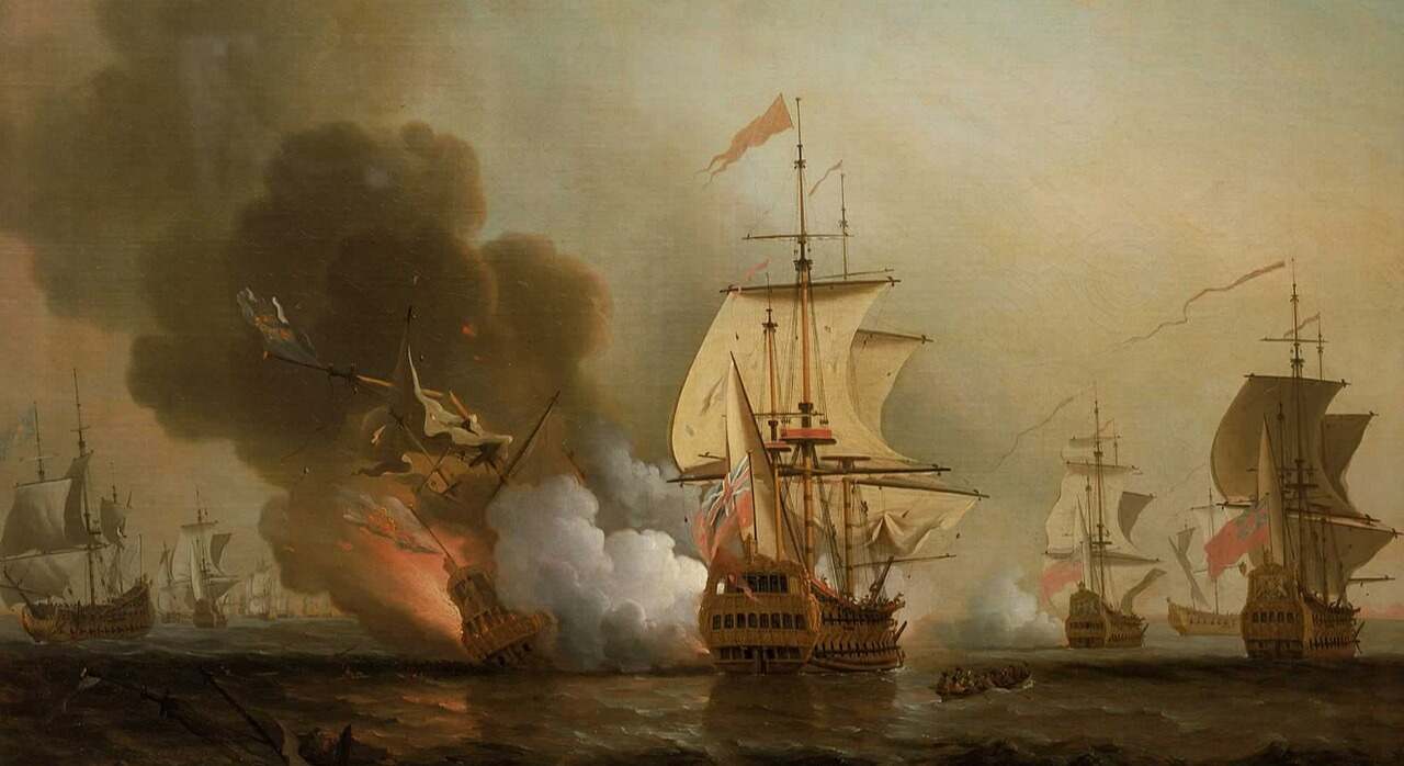 Explosión del San José. Ilustración de Samuel Scott