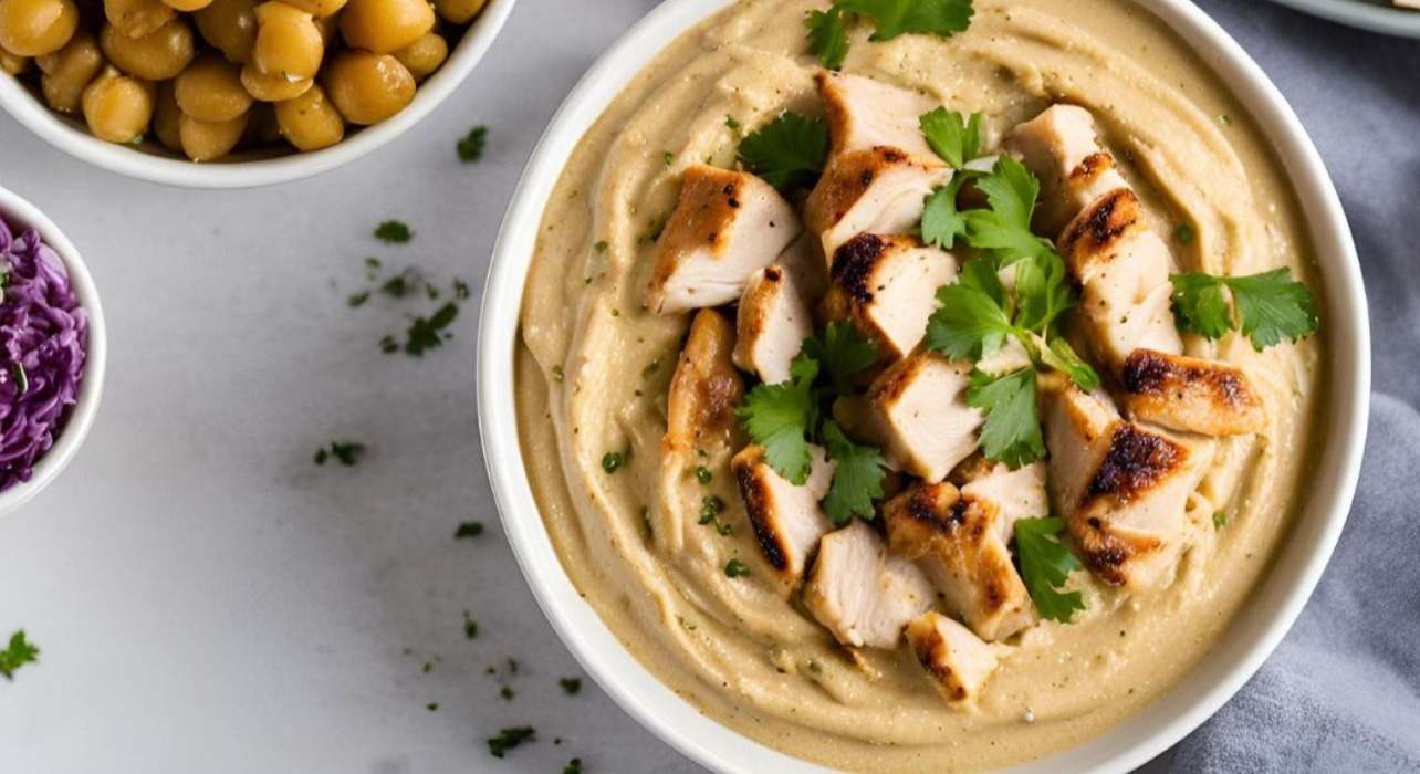 Hummus con pollo marinado