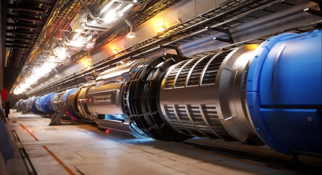 Representación artística del túnel del FCC-hh (colisionador protón-protón)