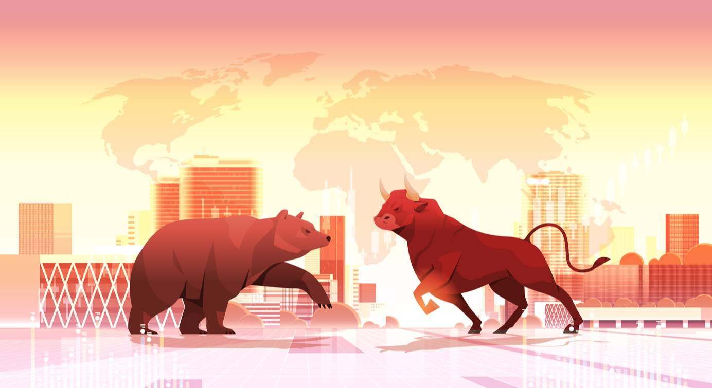 Representación de un oso y un toro y los mercados internacionales.