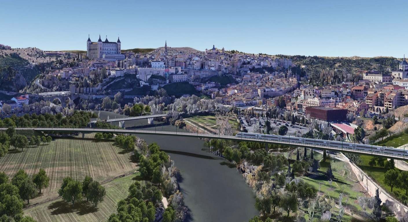 Nuevo viaducto del tren de alta velocidad sobre el río Tajo a su paso por Toledo.