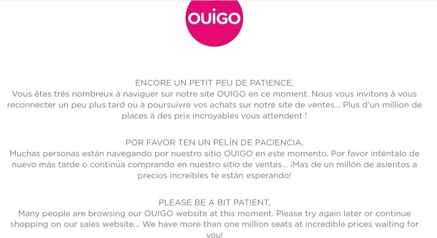 Caída de la web de Ouigo. Foto: Ouigo/EP.