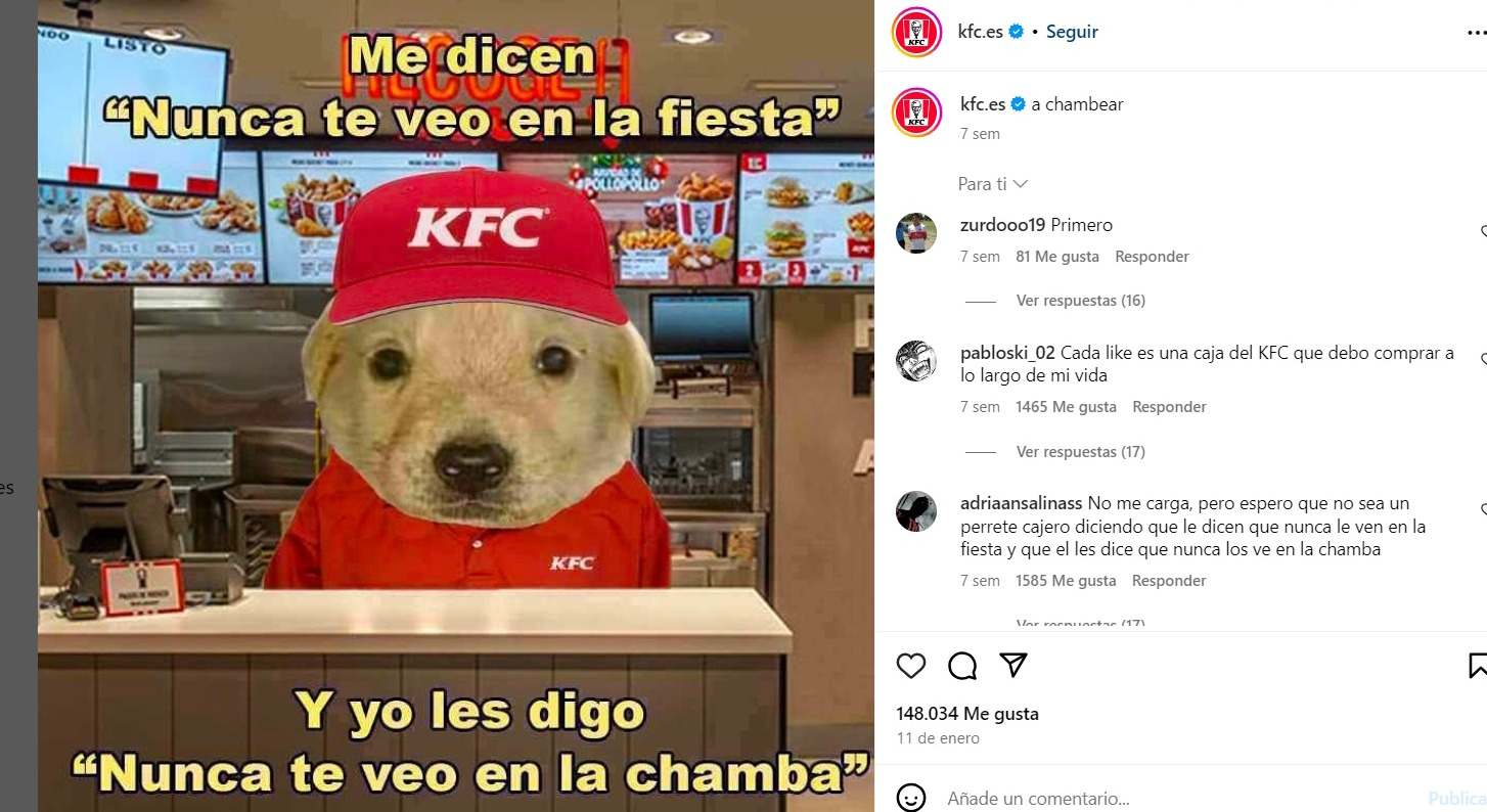 Perfil de KFC España en Instagram.