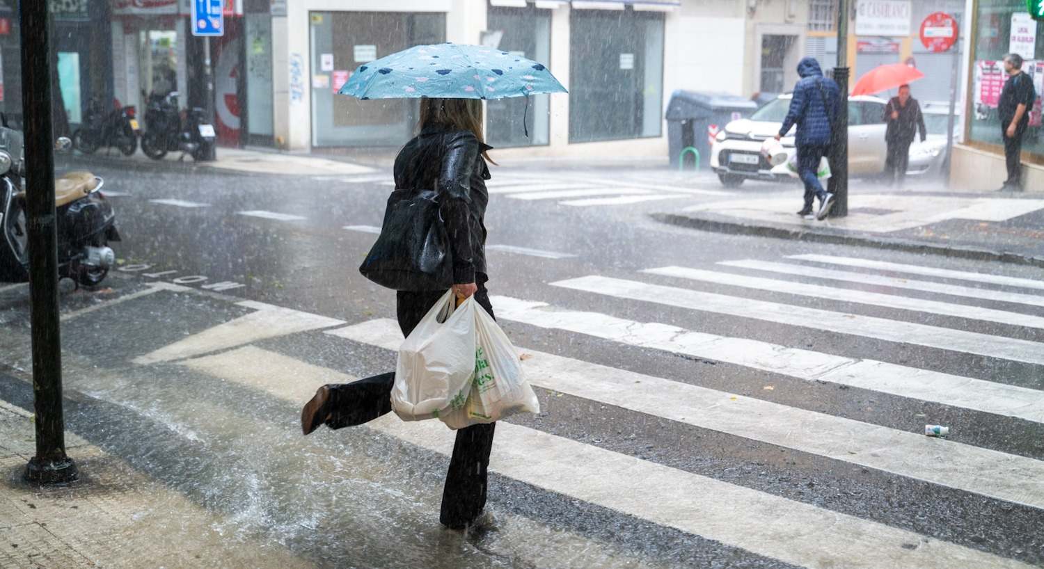 Una persona camina bajo la lluvia con un paraguas