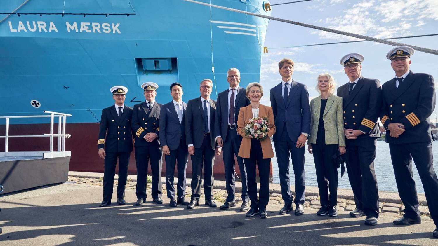Ursula von der Leyen durante la botadura del 'Laura Maersk'