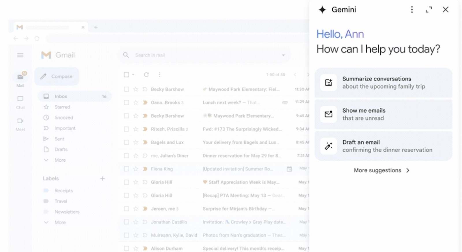 La IA de Gemini en Gmail.