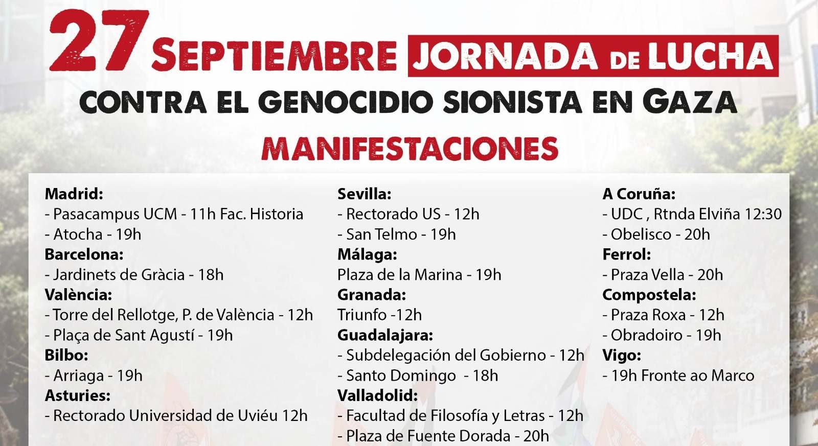 Cartel de las manifestaciones propalestina en España. / Foto: Sindicato de Estudiantes