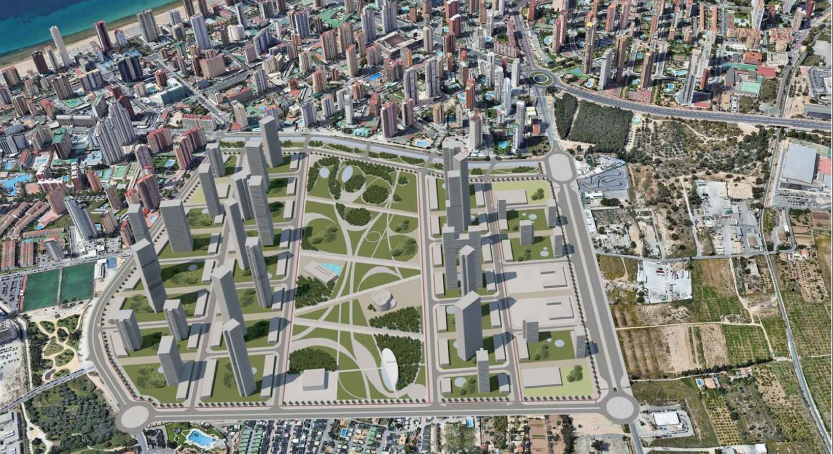 Recreación del futuro barrio de Benidorm del plan Ensanche Levante.