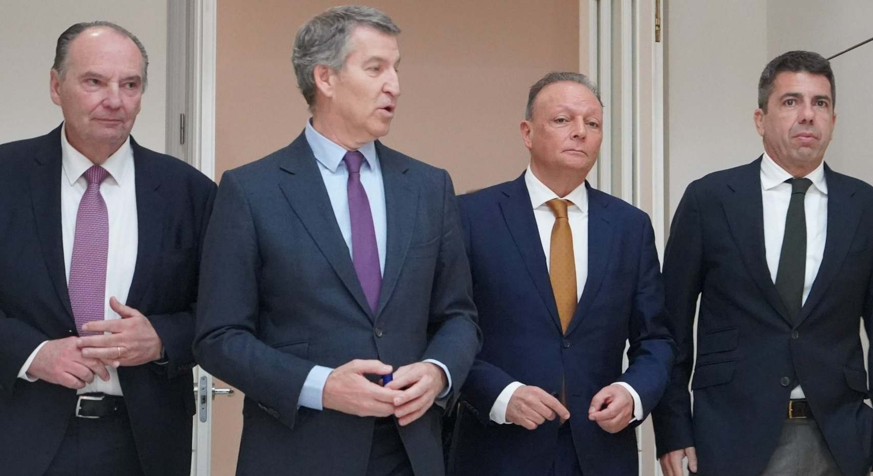Morata, Feijóo, Navarro y Mazón en un acto en la CEV del presidente del PP tras la DANA.