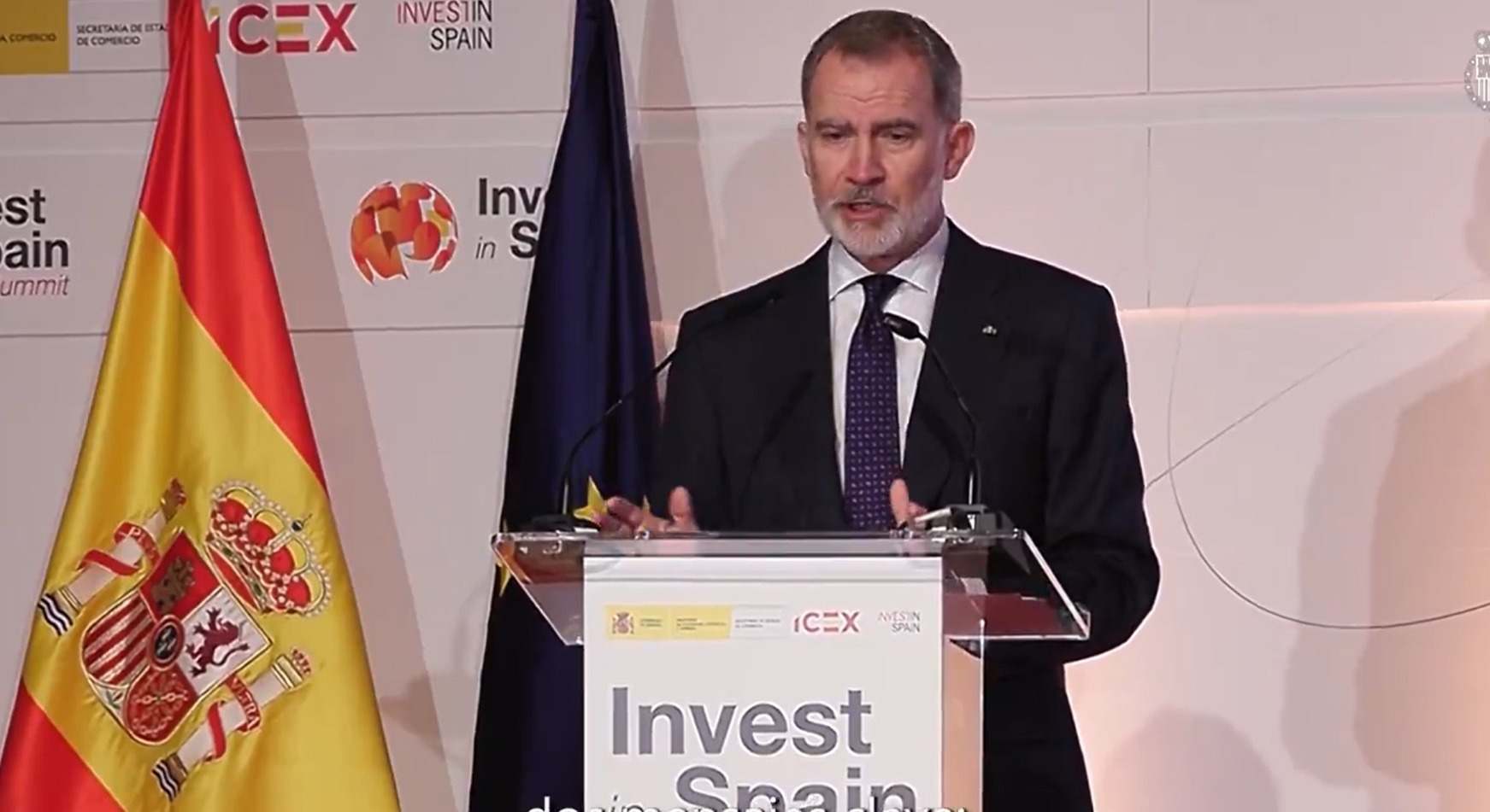Felipe VI, en el foro internacional Invest in Spain Summit, este lunes 28 minutos antes del apagón
