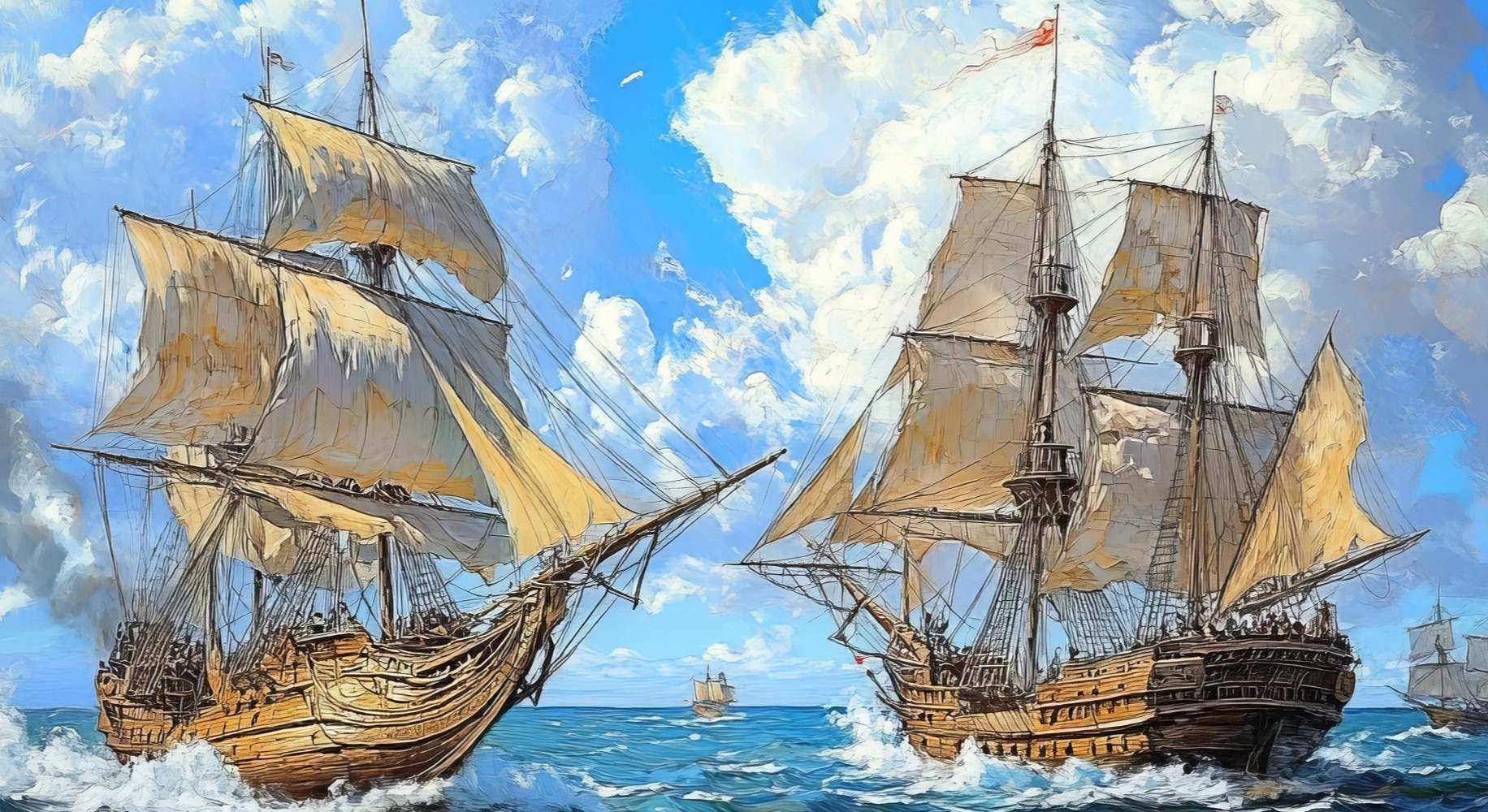 Ilustración de barcos de guerra