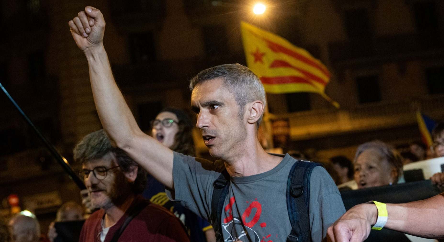 Roger Español, durante la concentración del 1-O de 2023