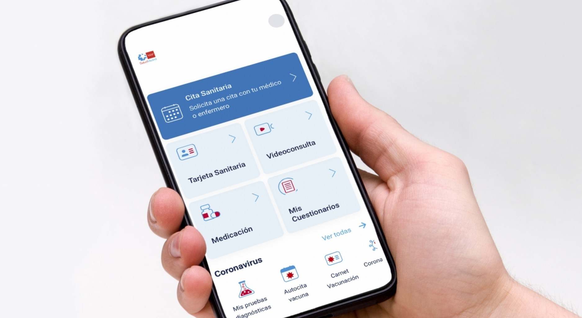 Pantalla de un móvil con la aplicación de la Tarjeta Sanitaria Virtual