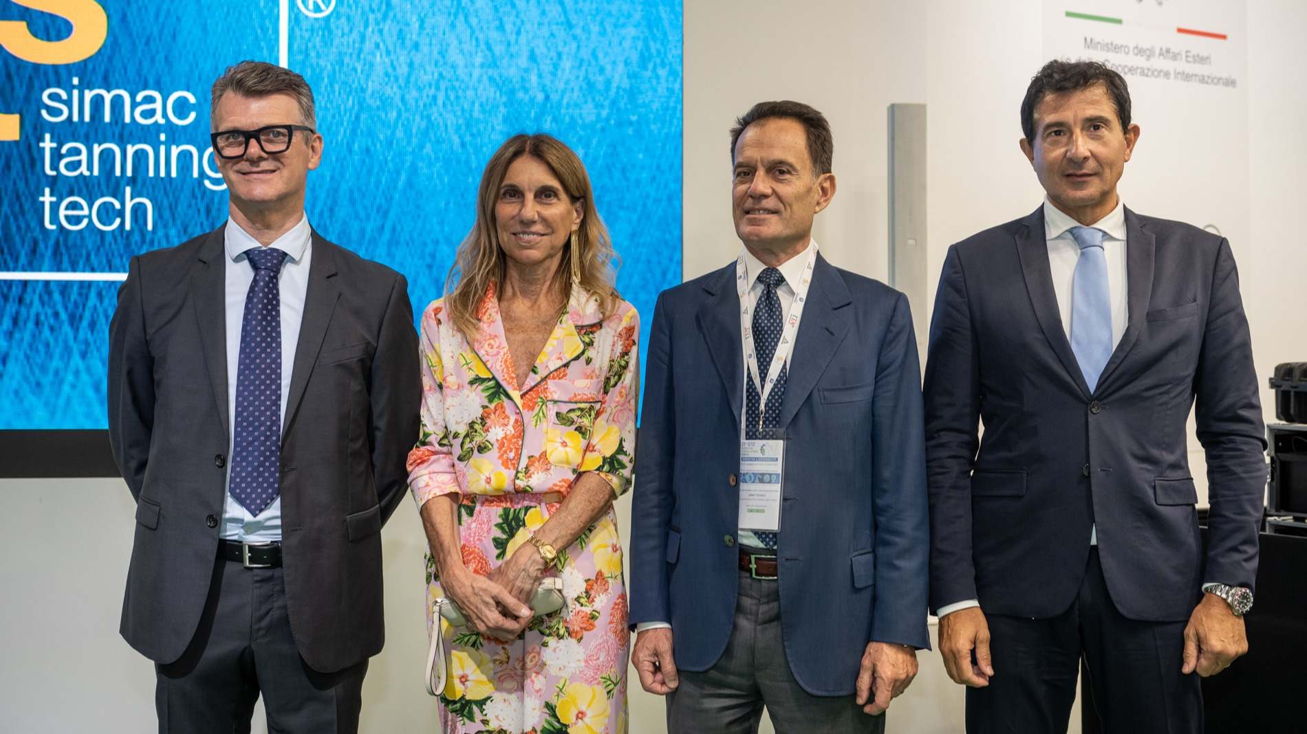 Mauro Bergozza Vicepresidente de Assomac, Maria Vittoria Brustia Presidenta de Assomac y Simac Tanning Tech, Maurizio Forte Director Central de Sectores de Exportación de la Agenzia ICE, Bruno Bettelli Presidente de Federmacchine