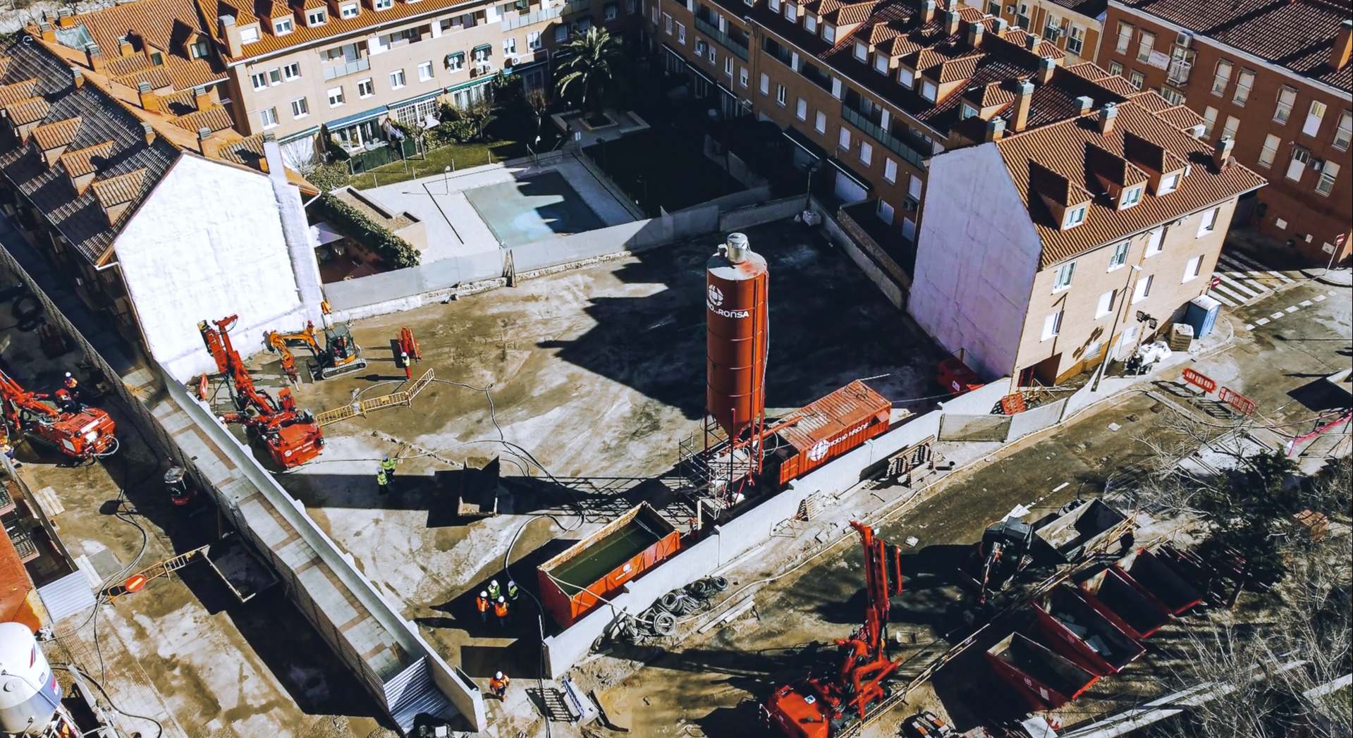 Imagen aérea de los trabajos de consolidación de los terrenos de San Fernando de Henares
