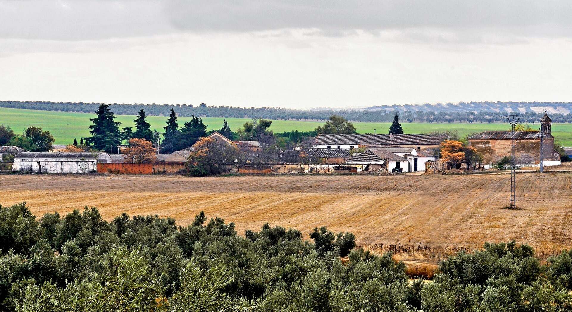 Pueblo en toledo con casas y campo