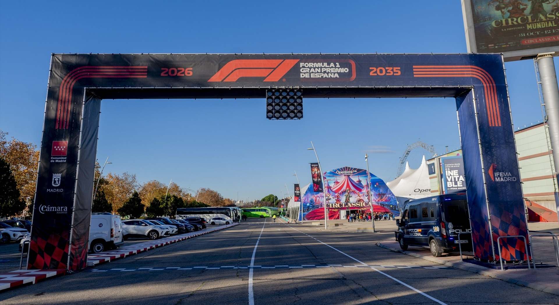 Arco de salida que tendrá el Gran Premio de España de Fórmula 1, en IFEMA Madrid