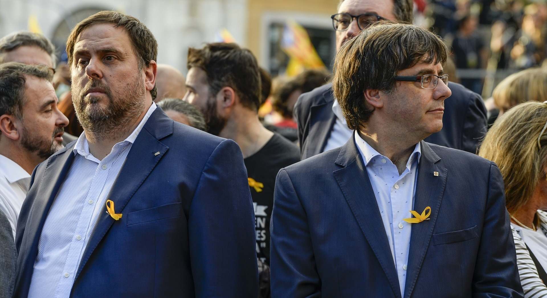 El presidente de ERC, Oriol Junqueras, y el presidente de Junts, Carles Puigdemont en 2017