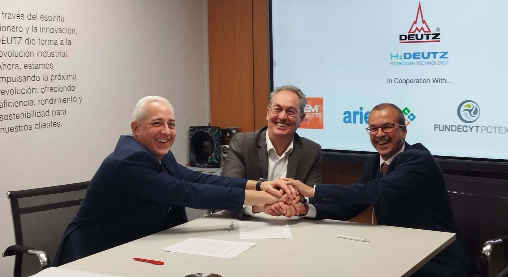 FUNDECYT-PCTEX, DEUTZ Spain, Ariema y Alternativas Energéticas Murcia (AEM) han firmado un acuerdo de colaboración para la instalación de una planta piloto de hidrógeno verde en Zafra.