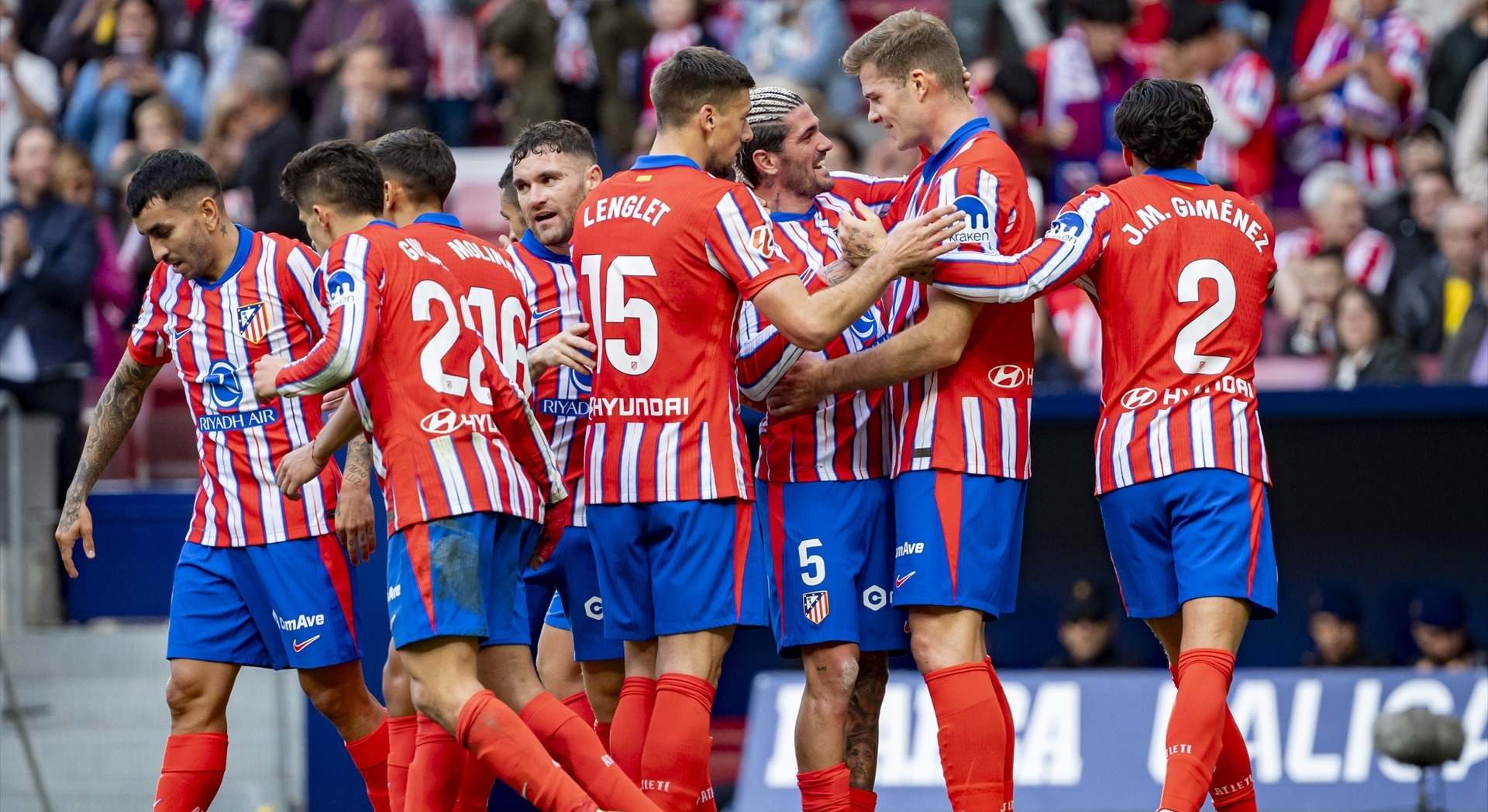Jugadores del Atlético de Madrid celebrando un gol