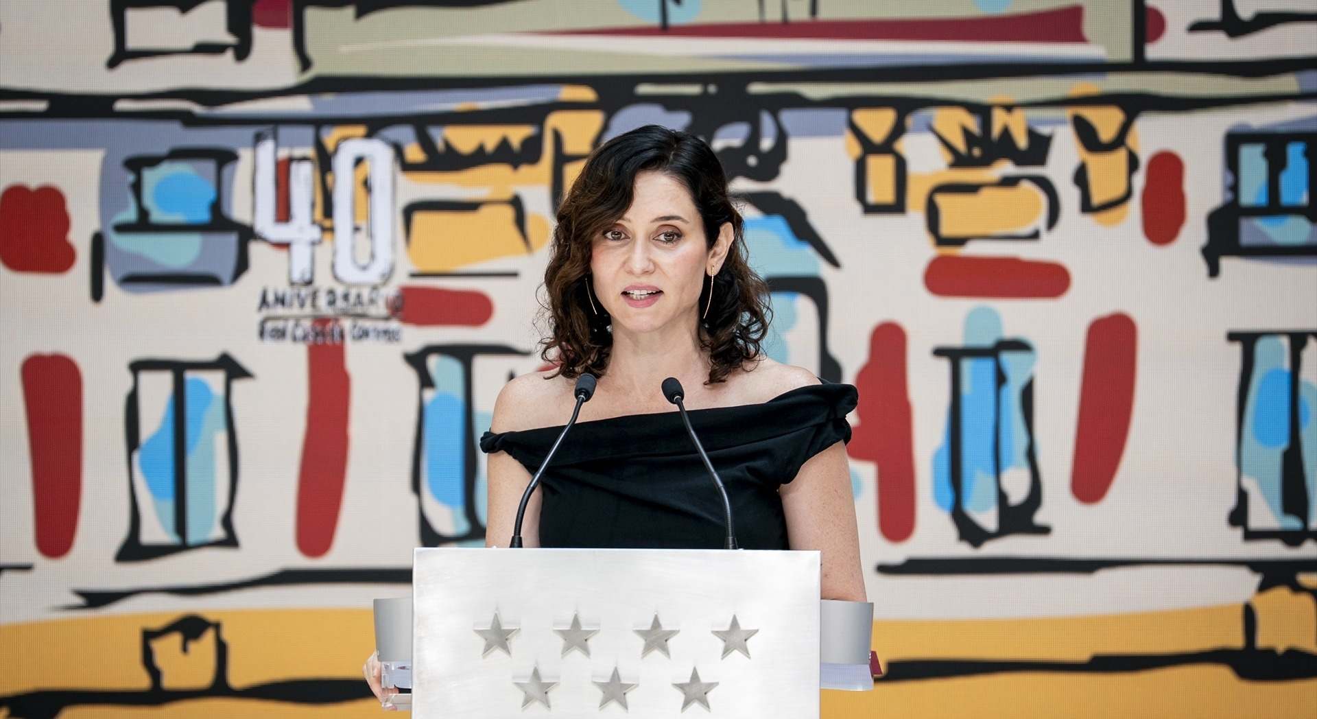La presidenta de la Comunidad de Madrid, Isabel Díaz Ayuso, interviene durante el acto conmemorativo del 40º aniversario de la Real Casa de Correos como sede de la Presidencia del Gobierno regional