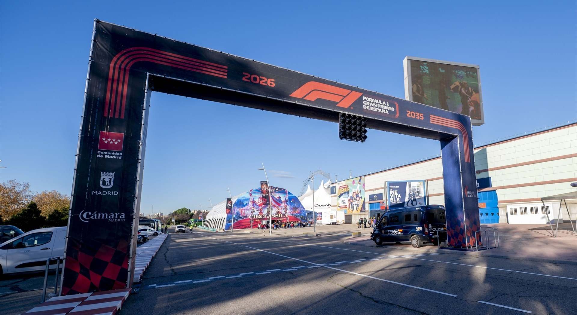 Arco de salida que tendrá el Gran Premio de España de Fórmula 1, en IFEMA Madrid