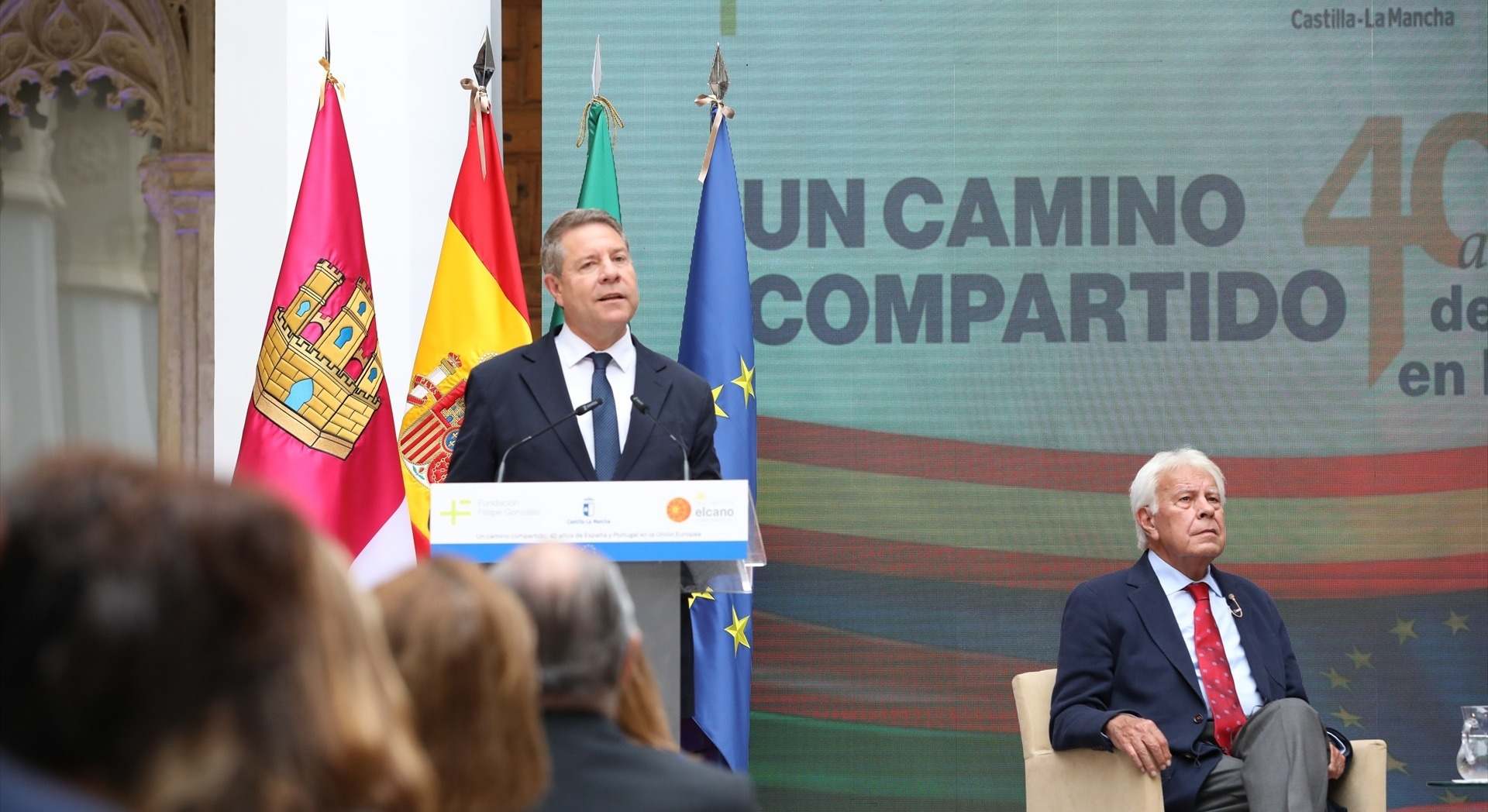 El presidente de Castilla-La Mancha, Emiliano García-Page, preside el evento 'Un camino compartido: 40 años de España y Portugal en la Unión Europea'