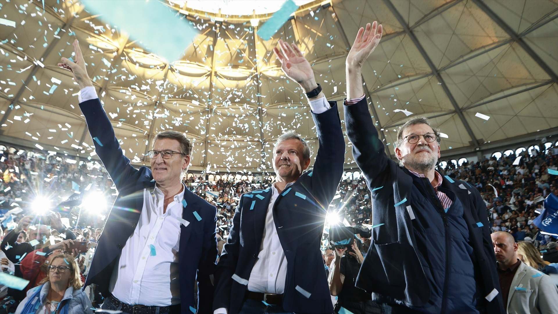 Alfonso Rueda, Alberto Núñez Feijoo y Mariano Rajoy