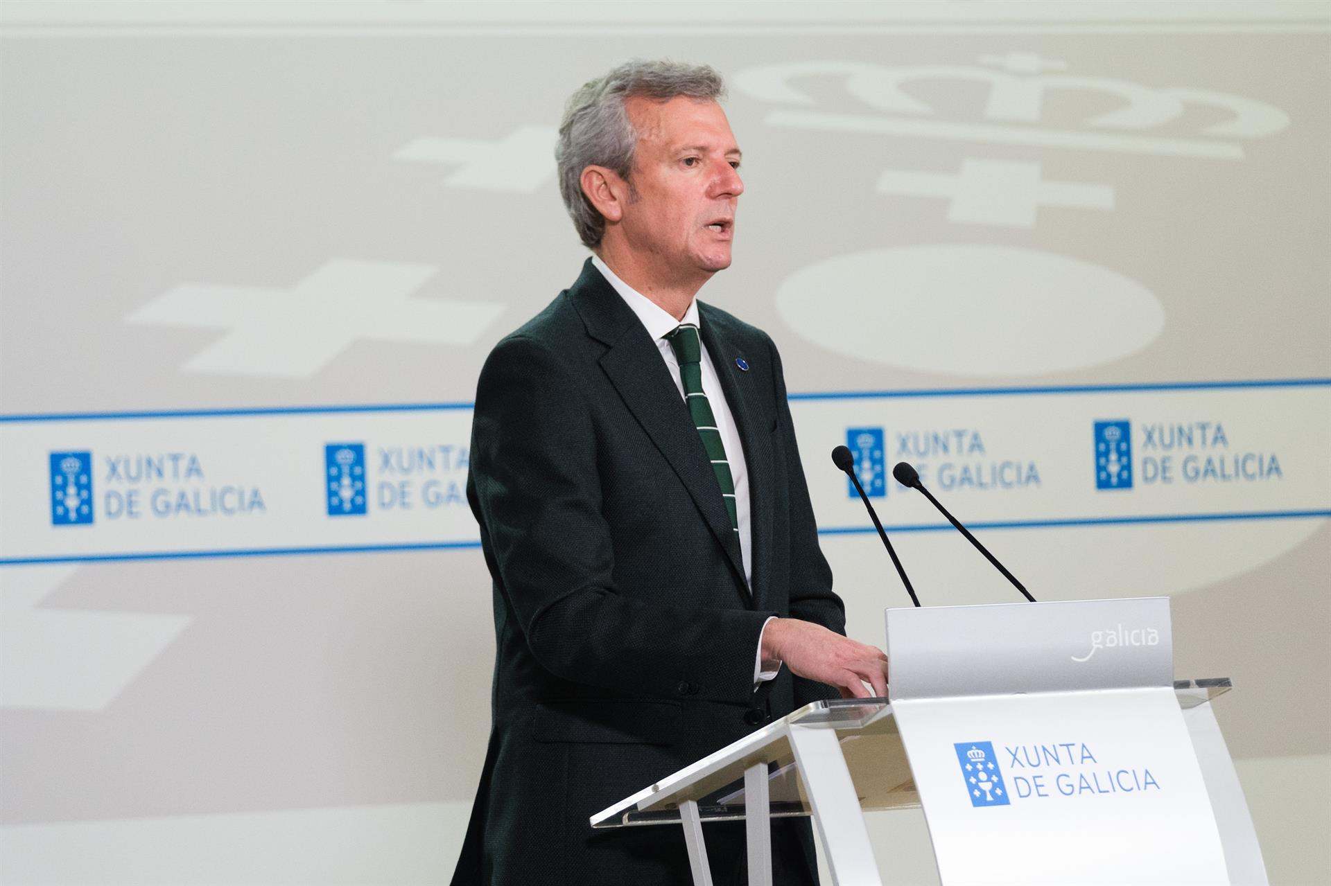 El presidente de la Xunta, Alfonso Rueda, al término de la reunión semanal de Consello.