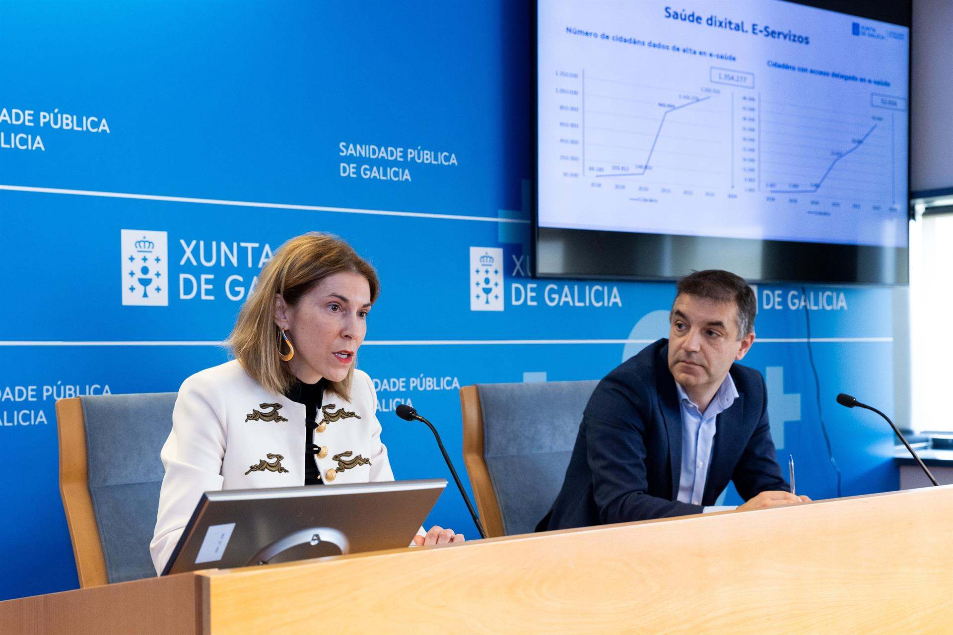 La secretaria xeral técnica de la Consellería de Sanidade, Natalia Lobato, y el subdirector xeral de Sistemas e Tecnoloxías da Información, Benigno Rosón.