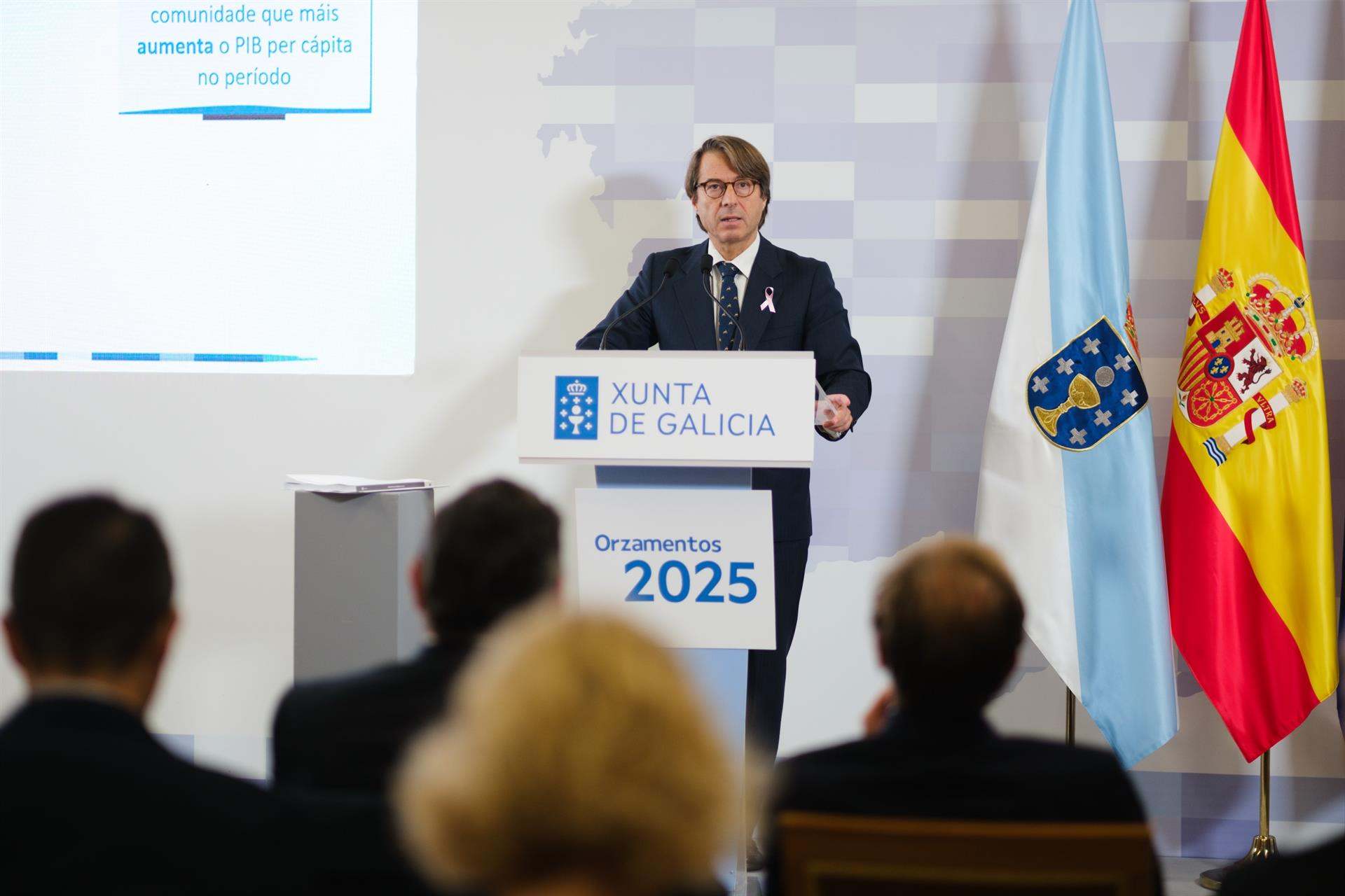 El conselleiro de Facenda, Miguel Corgos, en la presentación de los Orzamentos 2025.