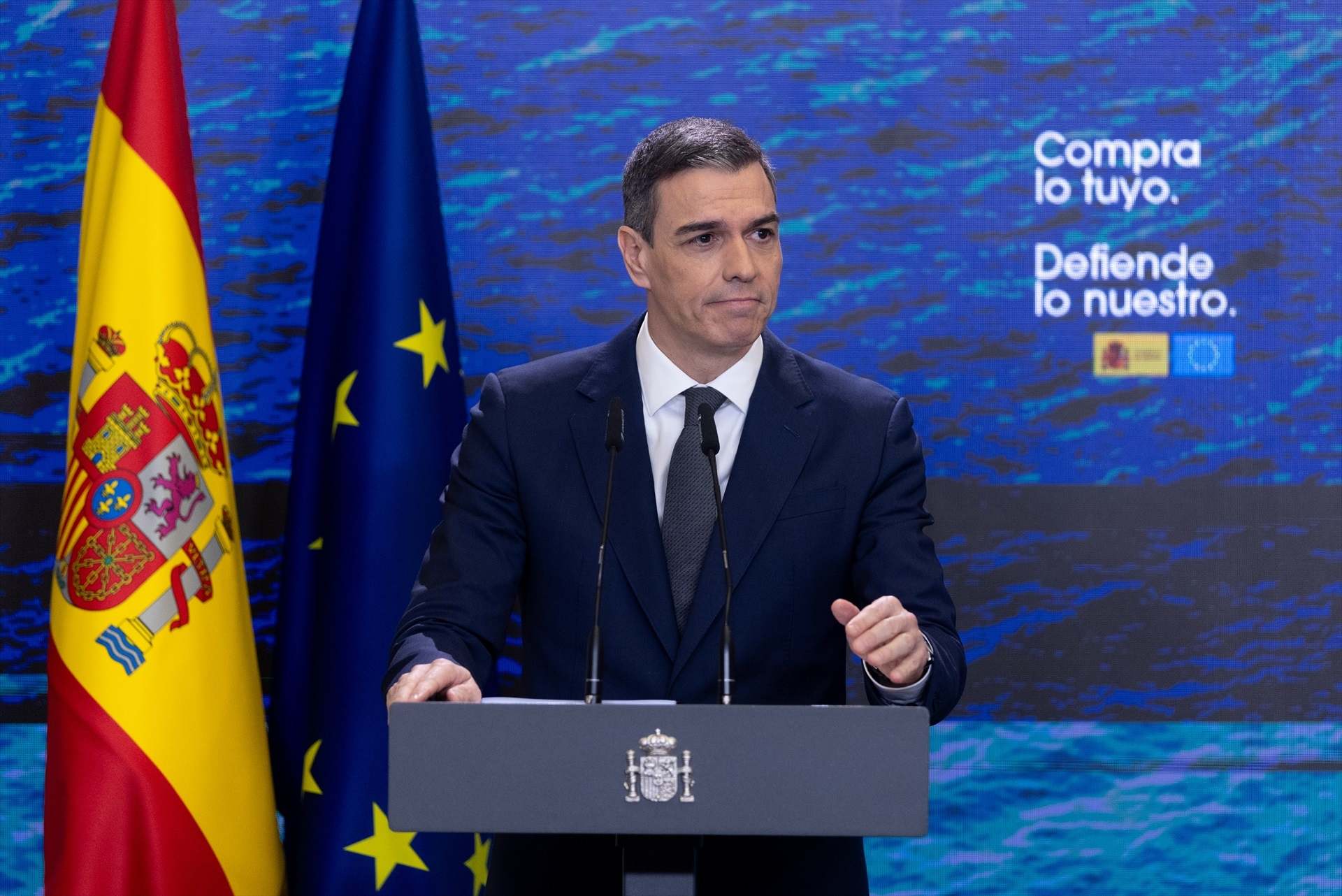 El presidente del Gobierno, Pedro Sánchez, en su comparecencia de esta semana. Europa Press.