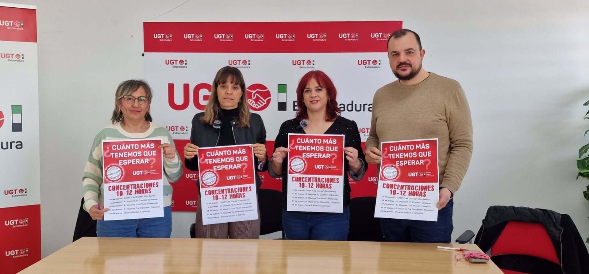Respresentantes de UGT SP ofrecen una rueda de prensa sobre el proceso de estabilización