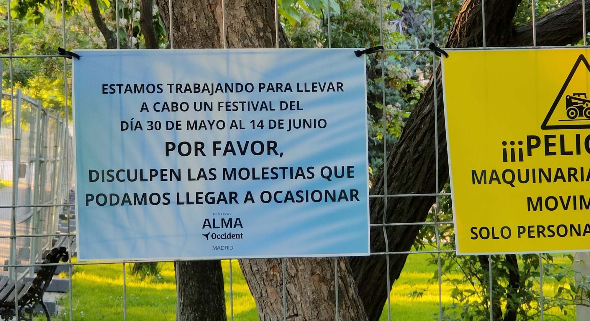 Cartel de cierre del parque Enrique Tierno Galván por el Alma Festival