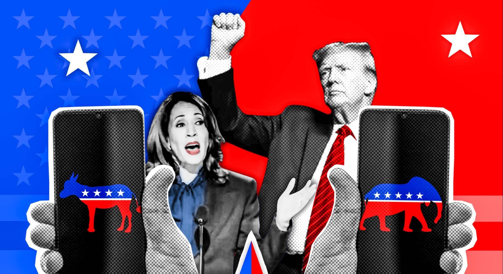 Un montaje de Kamala Harris frente a Donald Trump