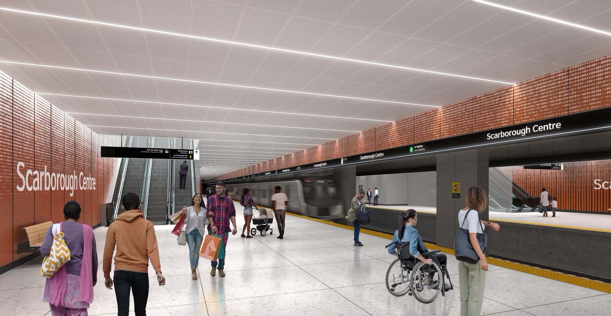 Imagen en 3D de la futura estación del metro de Toronto en Scarborough.