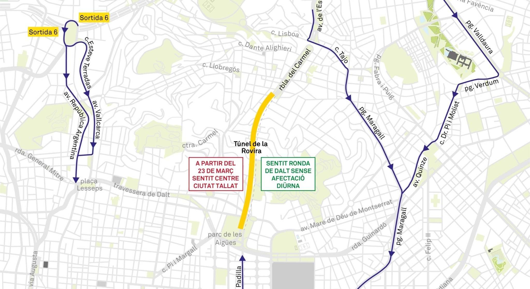 Rutas alternativas para las obras de túnel de la Rovira.