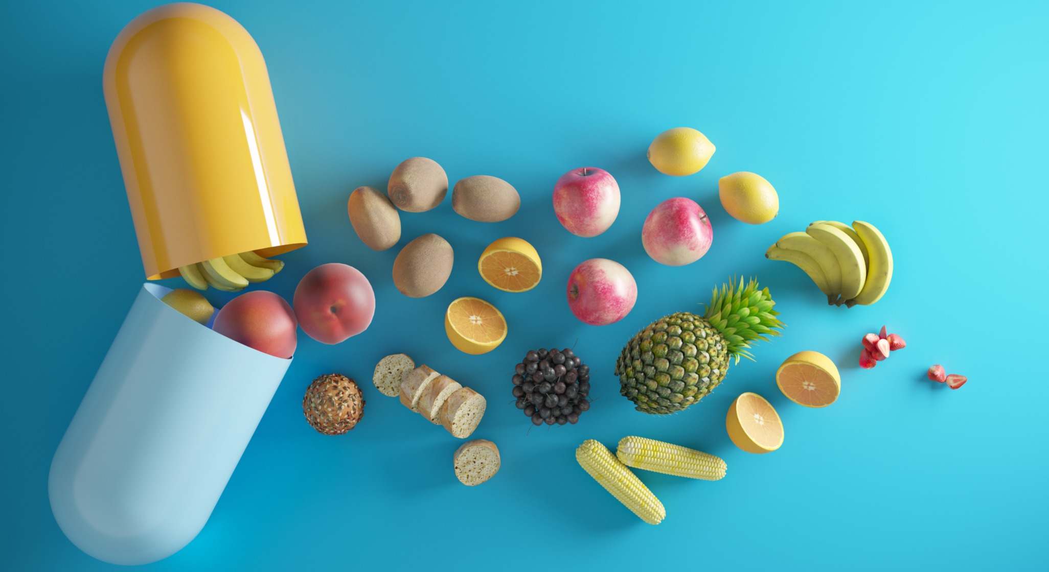 Alimentos con minerales que salen de una cápsula