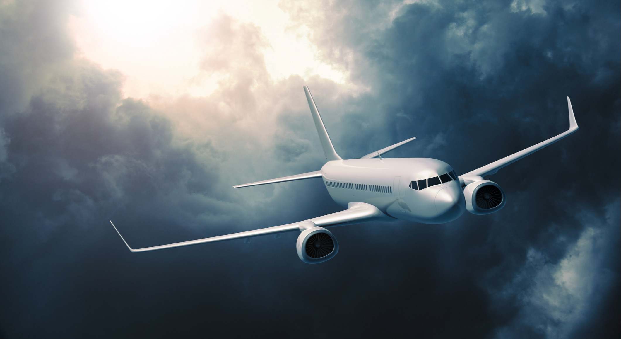 Avión de pasajeros volando en tormenta