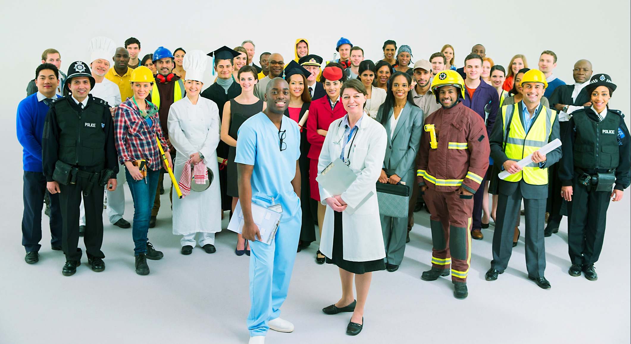 Conjunto de trabajadores de diferentes profesiones