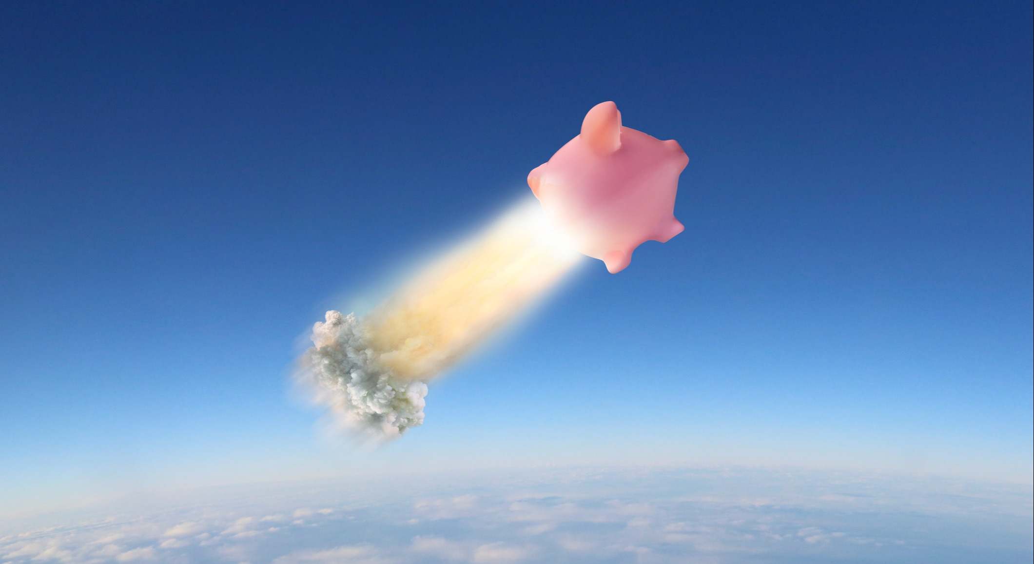 Ilustración de una hucha que sale disparada como un cohete