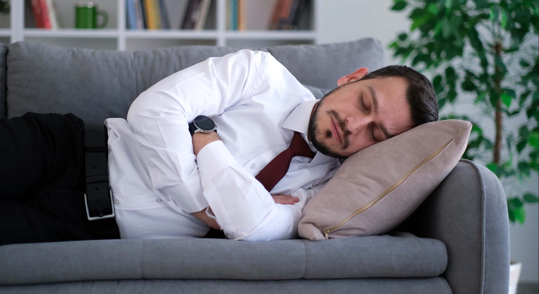 Hombre duerme siesta en el sofá