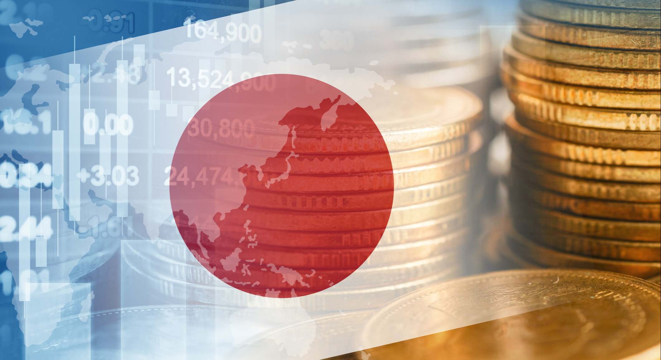 bandera japonesa sobre monedas