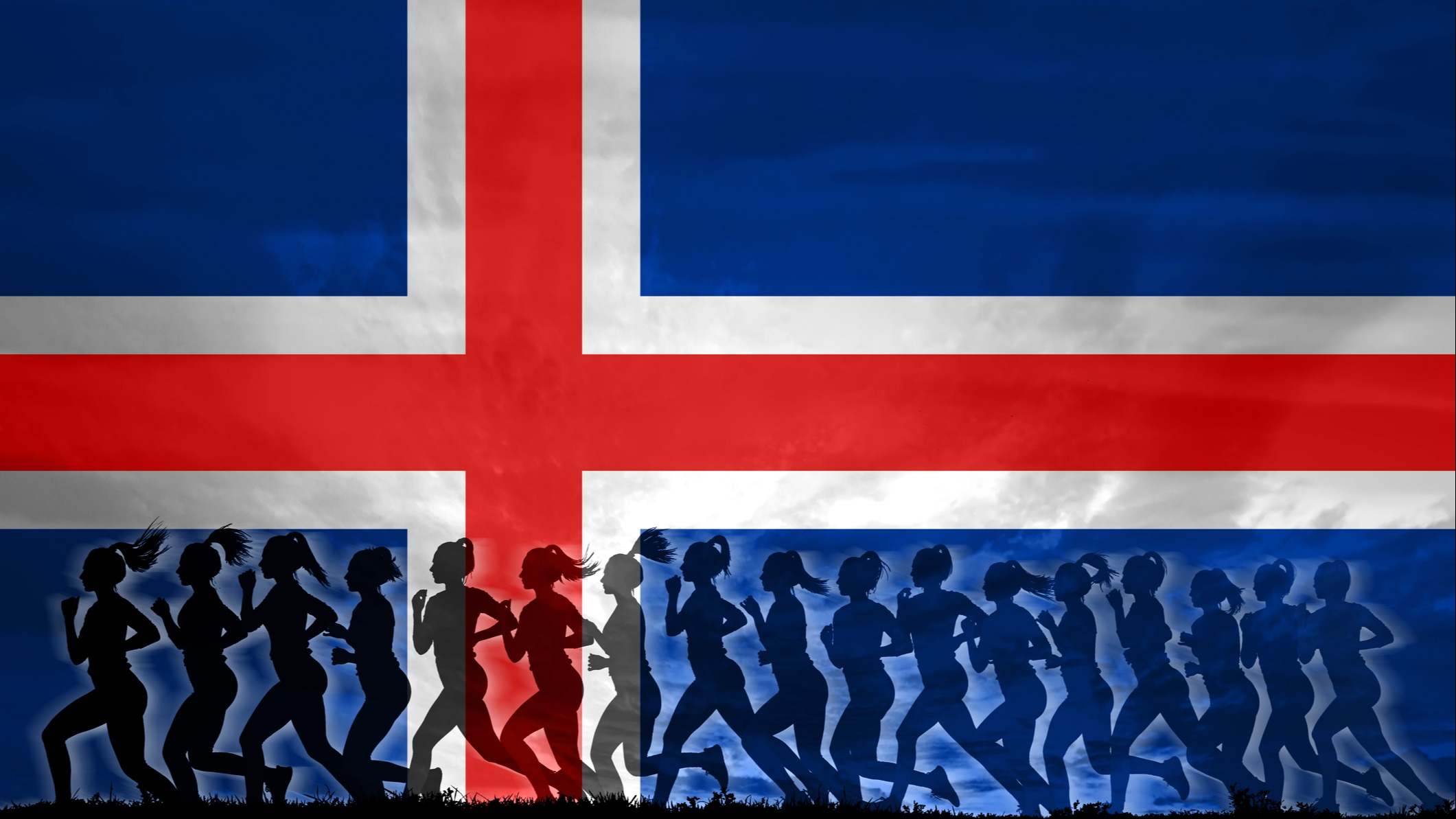 Mujeres sobre una bandera de Islandia
