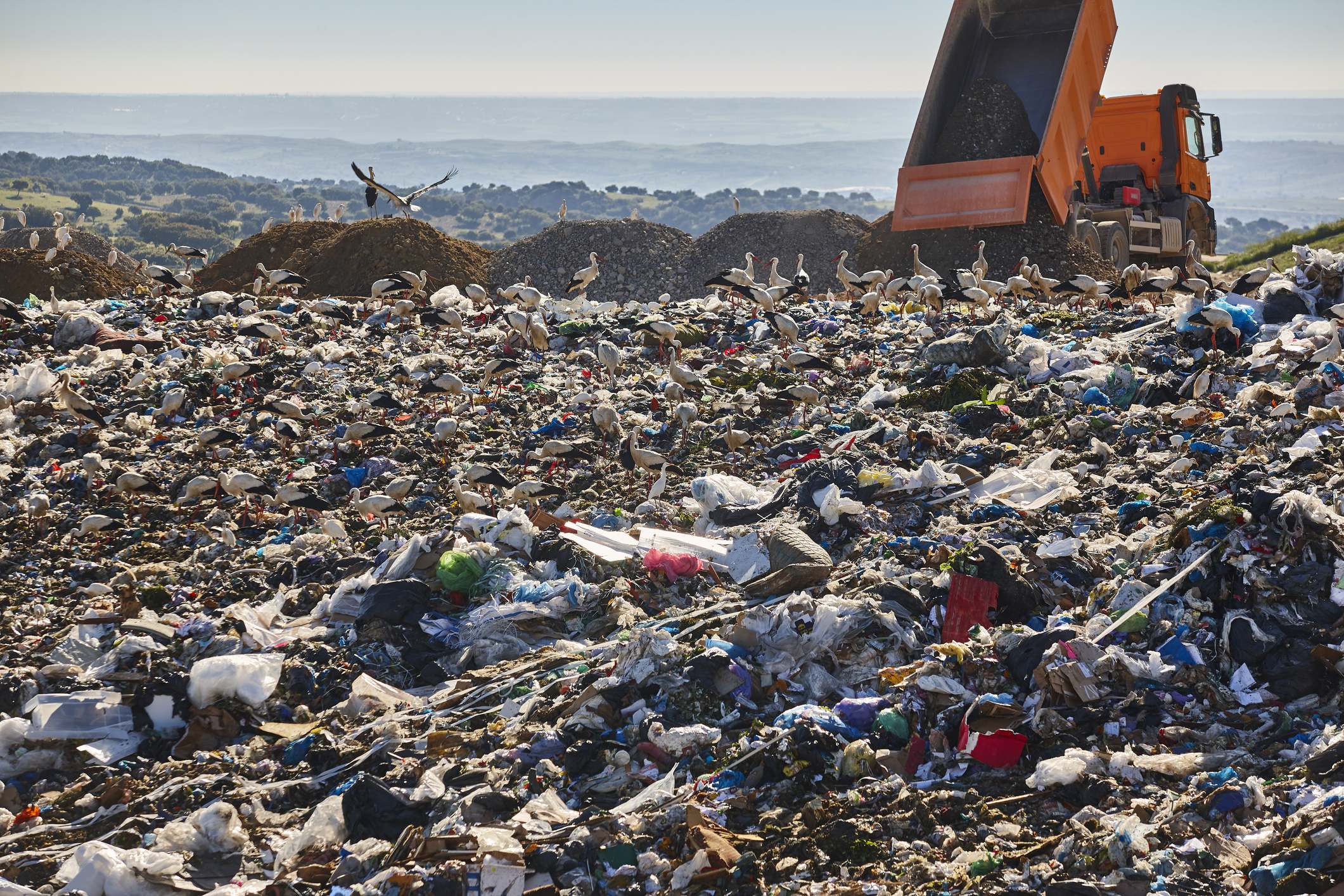 Imagen de archivo de un vertedero con un camión de basura