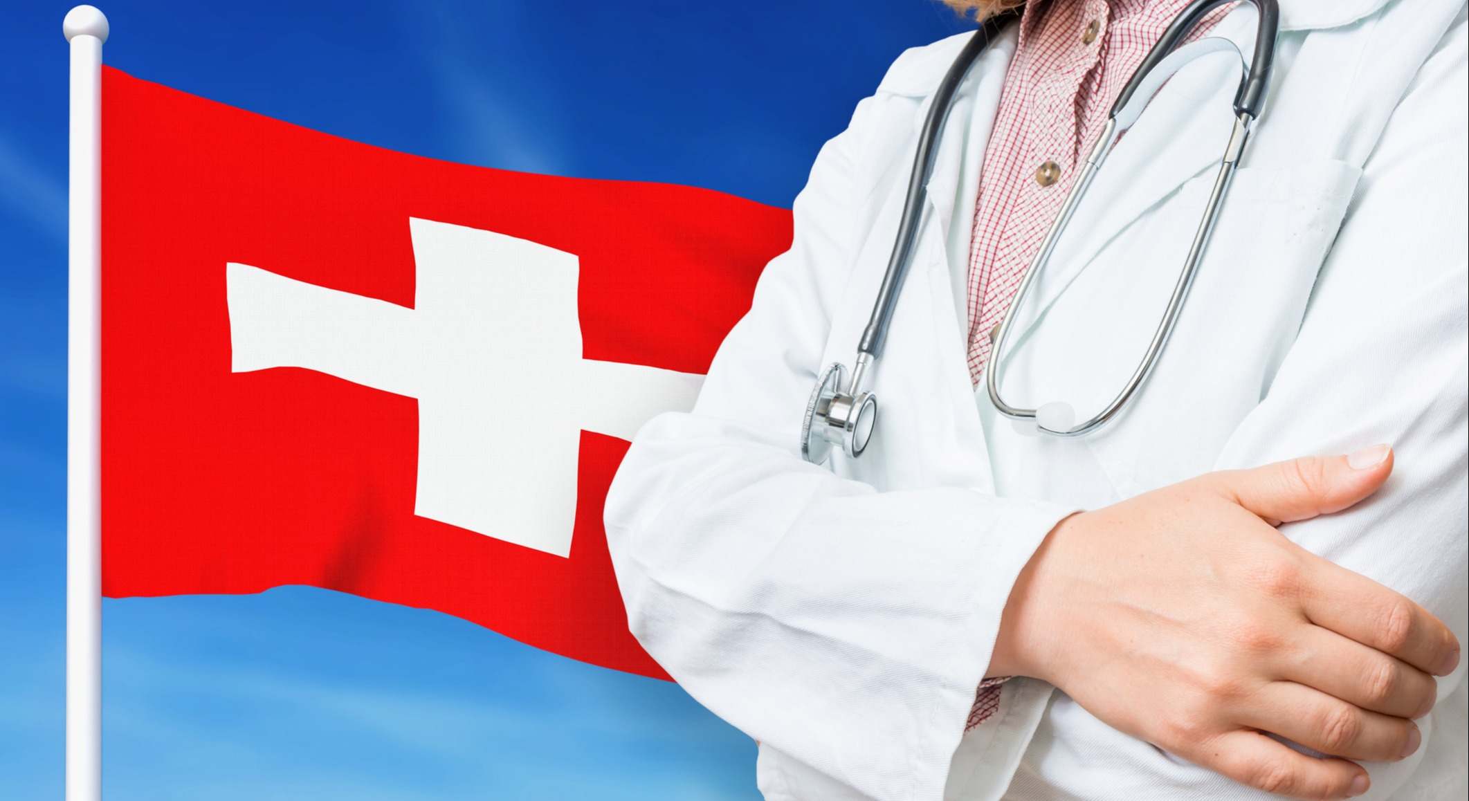 Médico con la bandera de Suiza de fondo
