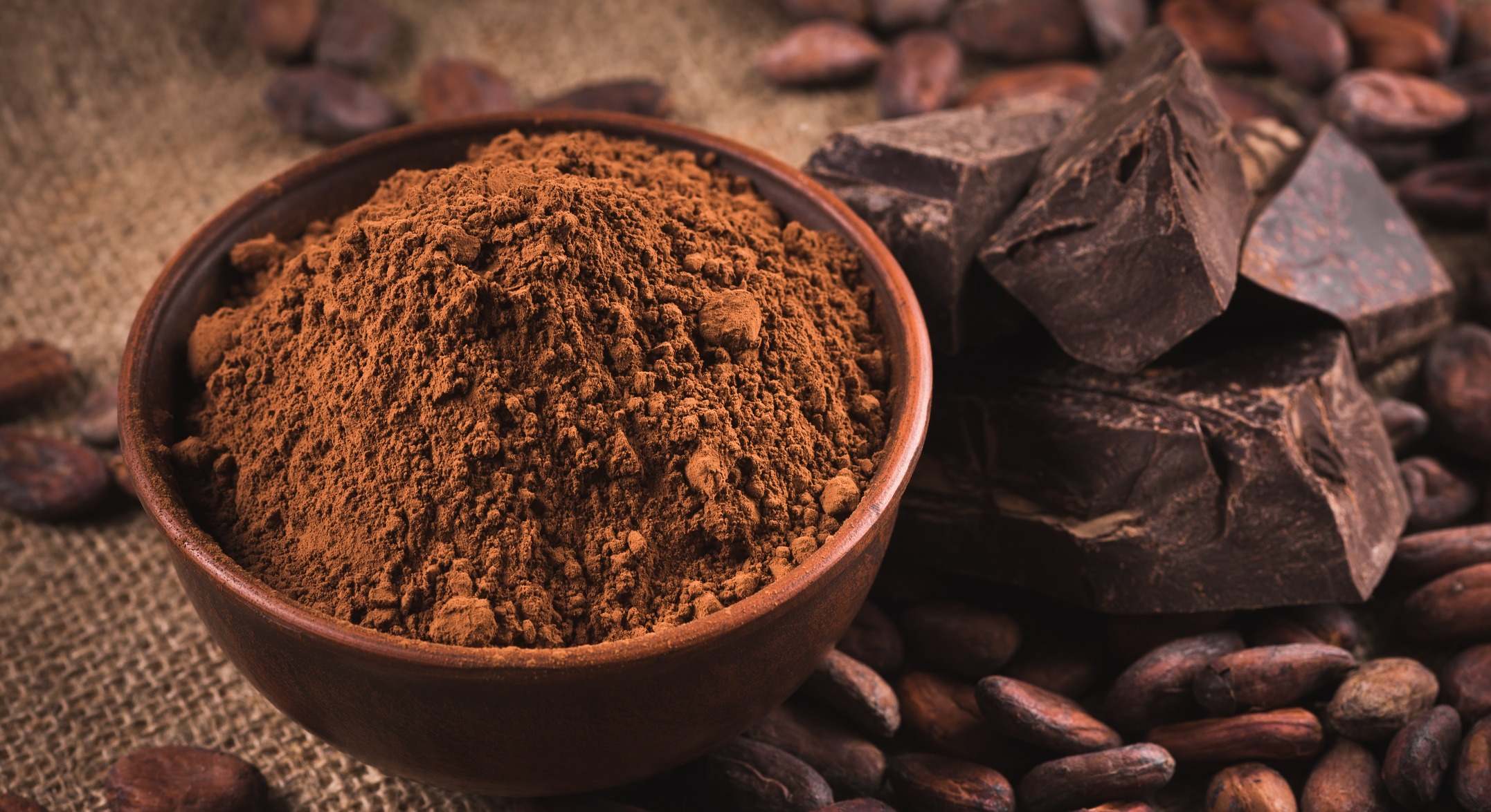 Un bol de cacao y la materia prima